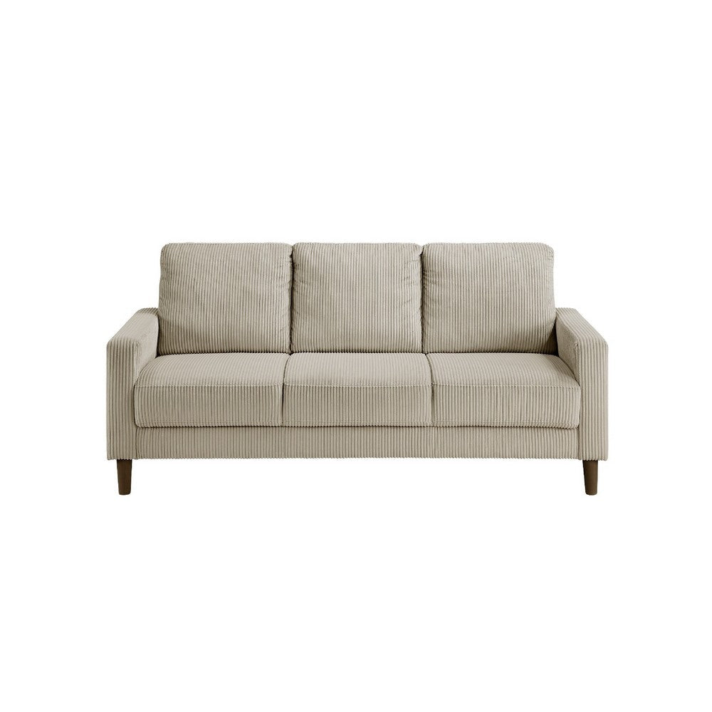 Benjara Cey Sofa, Taupe Corduroy Upholstery, Modern Style Brown Legs, 77 Inch