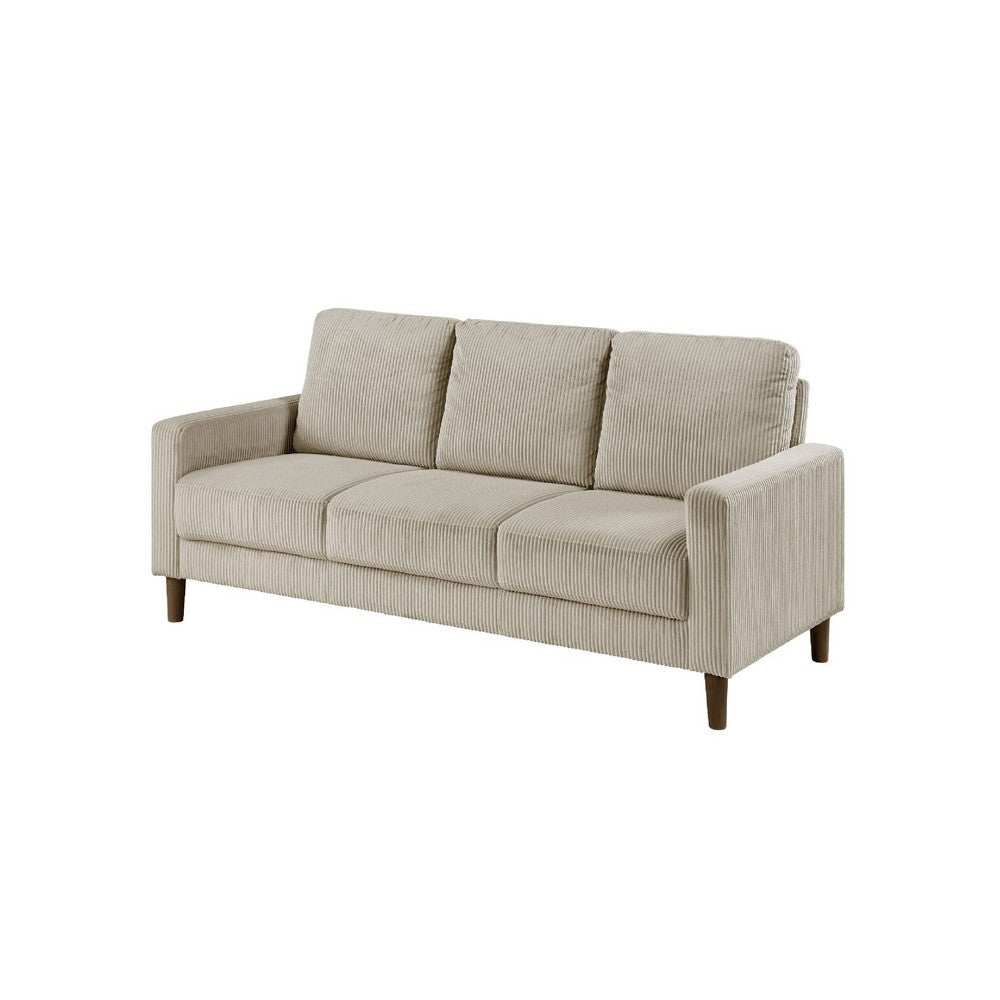 Benjara Cey Sofa, Taupe Corduroy Upholstery, Modern Style Brown Legs, 77 Inch