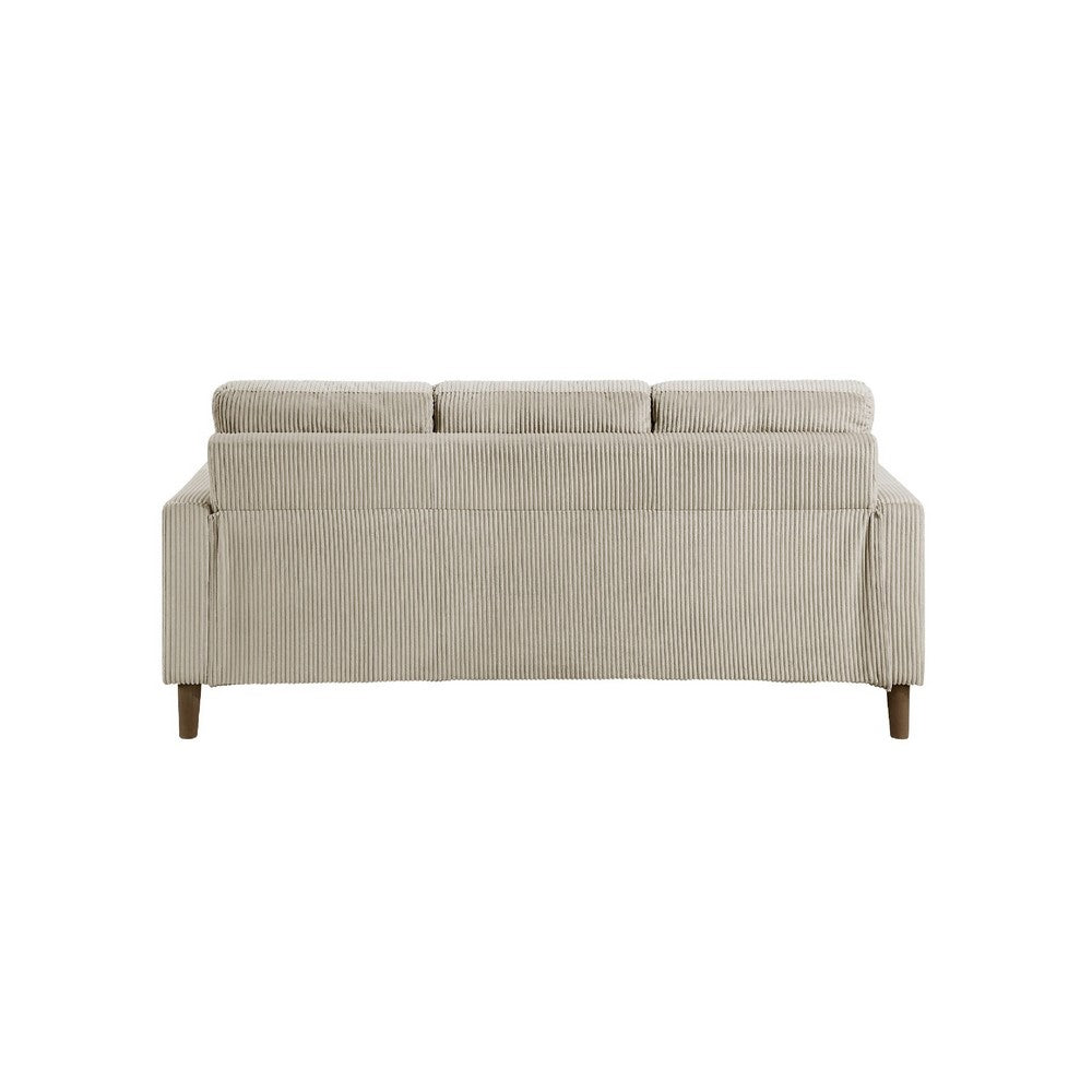 Benjara Cey Sofa, Taupe Corduroy Upholstery, Modern Style Brown Legs, 77 Inch