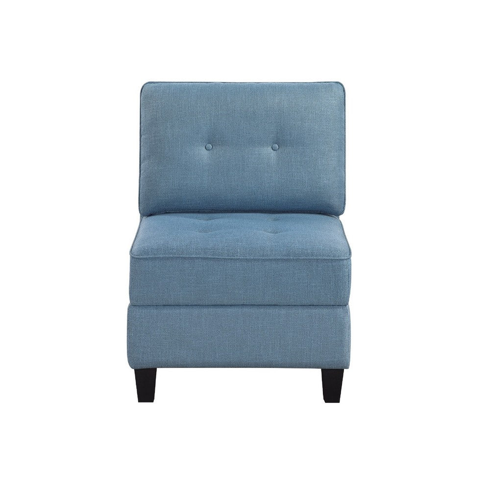 Benjara Gey Modular Storage Accent Armless Chair, Tufted Blue Upholstery