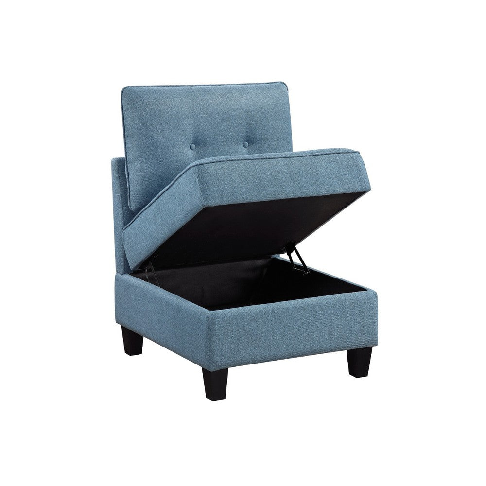 Benjara Gey Modular Storage Accent Armless Chair, Tufted Blue Upholstery