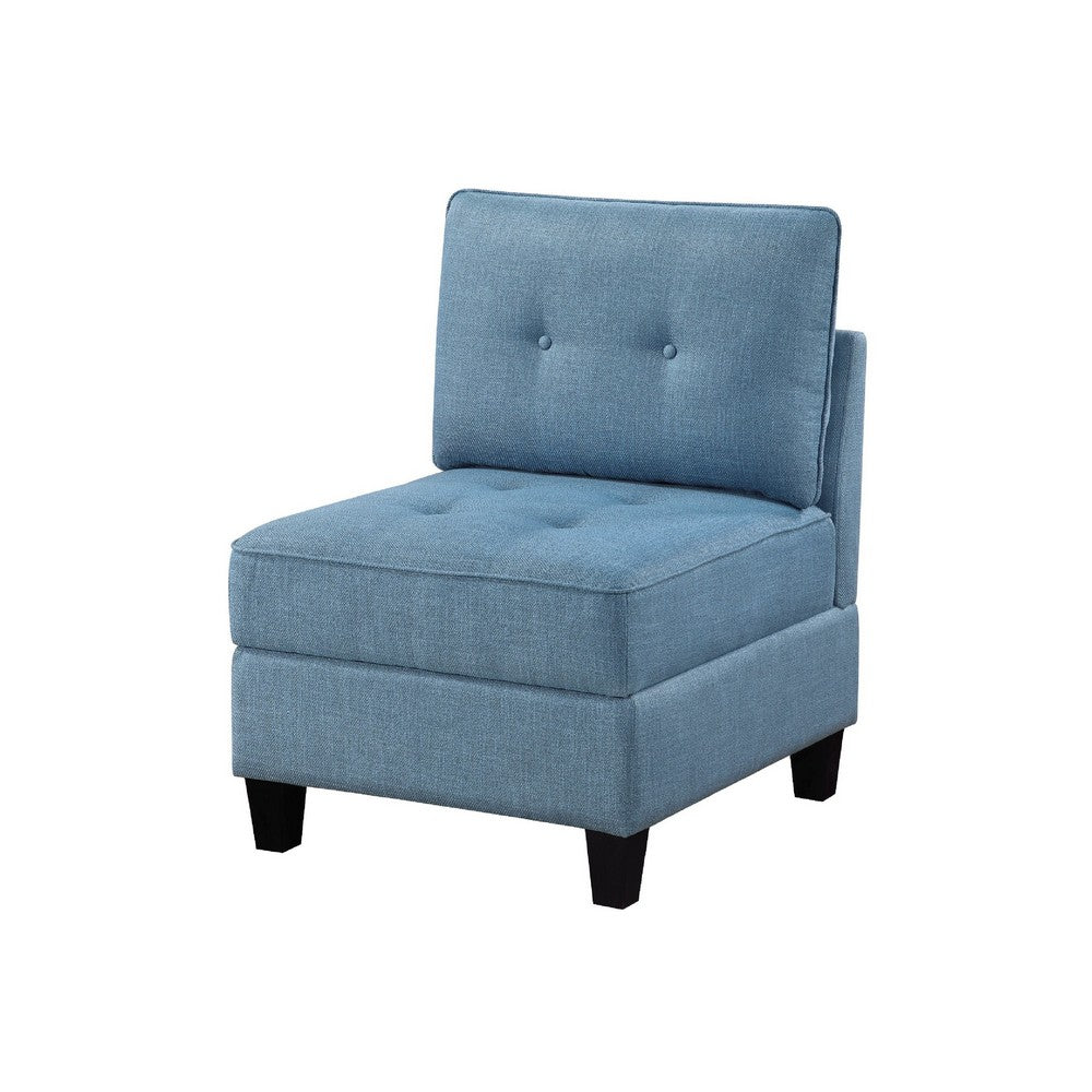 Benjara Gey Modular Storage Accent Armless Chair, Tufted Blue Upholstery