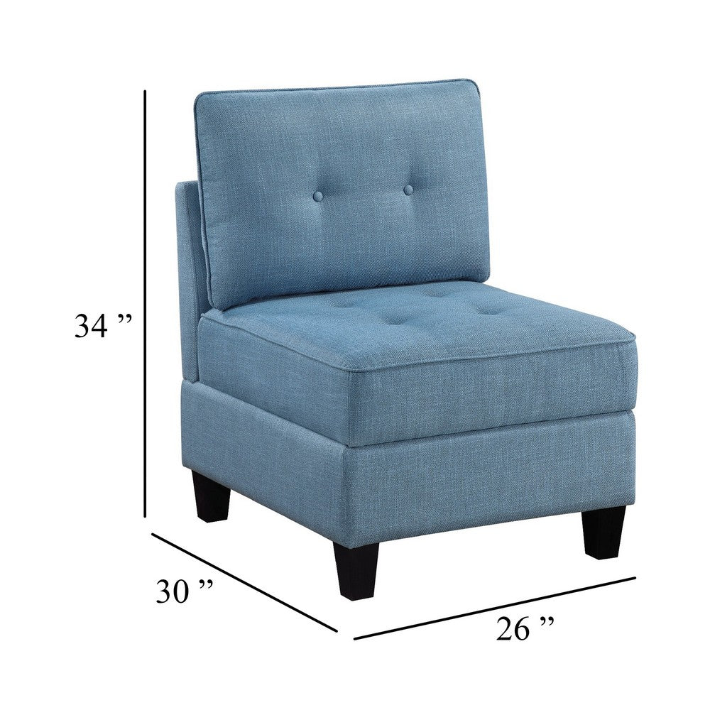 Benjara Gey Modular Storage Accent Armless Chair, Tufted Blue Upholstery