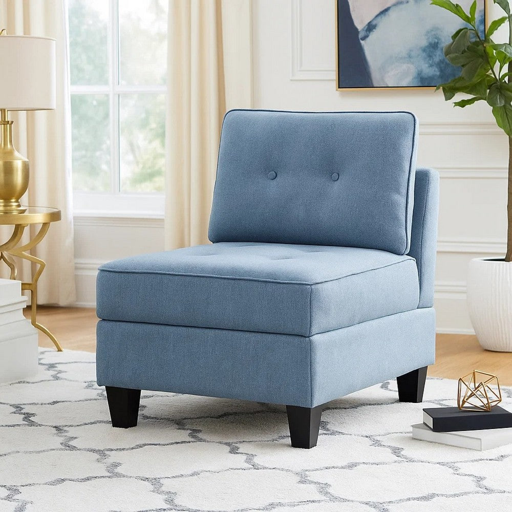Benjara Gey Modular Storage Accent Armless Chair, Tufted Blue Upholstery