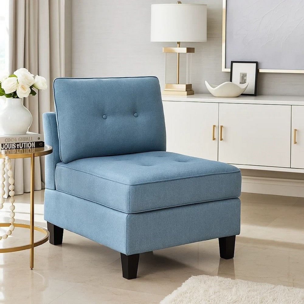 Benjara Gey Modular Storage Accent Armless Chair, Tufted Blue Upholstery