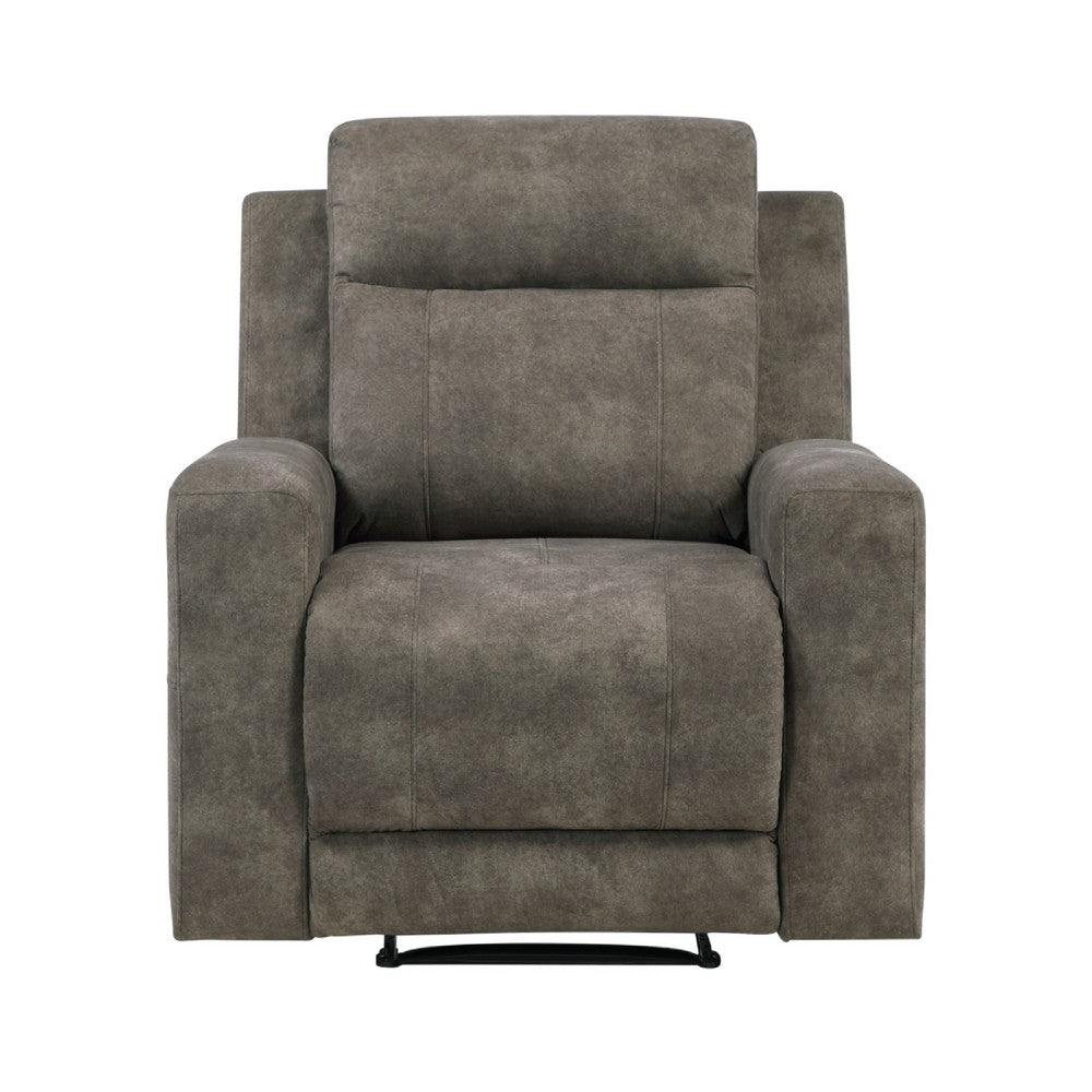 Benjara Diti Manual Pull Tab Reclining Chair, Brown Stain Resistant Microfiber