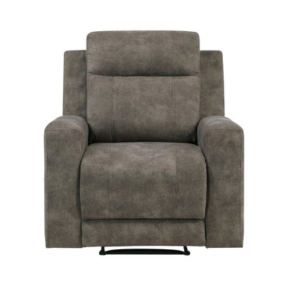 Benjara Diti Manual Pull Tab Reclining Chair, Brown Stain Resistant Microfiber