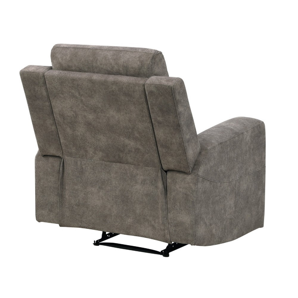 Benjara Diti Manual Pull Tab Reclining Chair, Brown Stain Resistant Microfiber