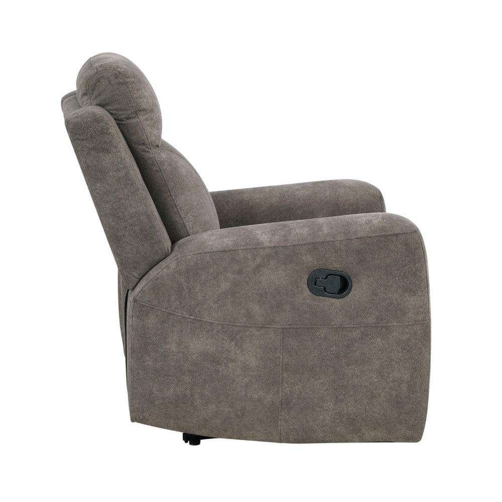 Benjara Diti Manual Pull Tab Reclining Chair, Brown Stain Resistant Microfiber