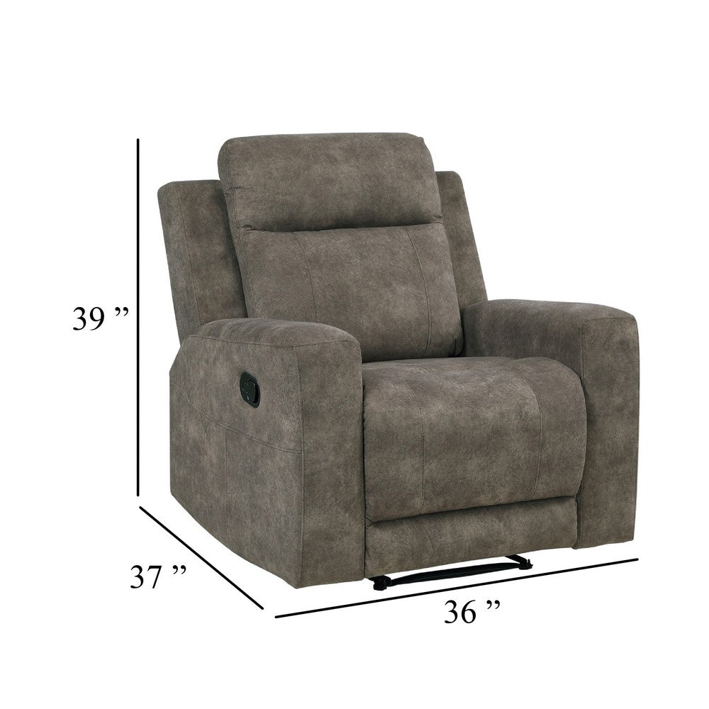 Benjara Diti Manual Pull Tab Reclining Chair, Brown Stain Resistant Microfiber