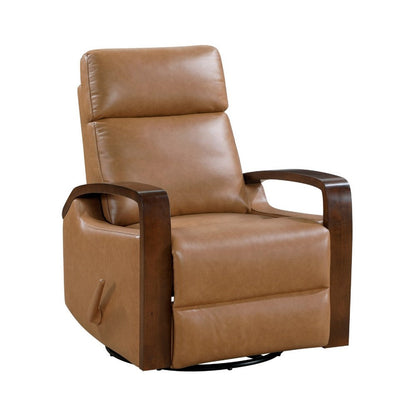 Benjara Mery Swivel Glider Manual Reclining Chair, Camel Brown Faux Leather