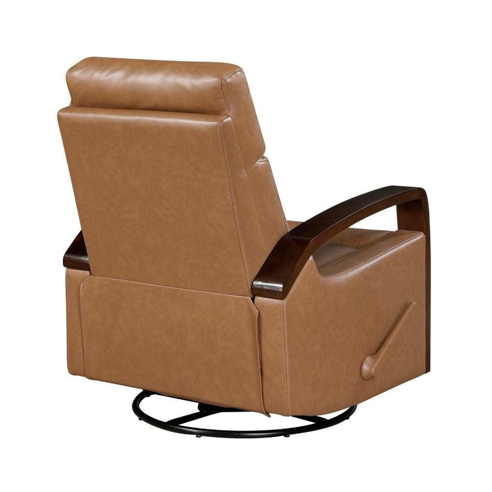 Benjara Mery Swivel Glider Manual Reclining Chair, Camel Brown Faux Leather