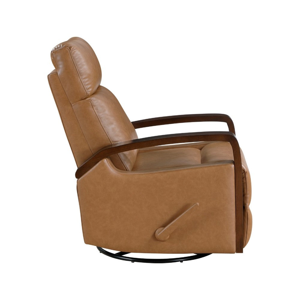 Benjara Mery Swivel Glider Manual Reclining Chair, Camel Brown Faux Leather