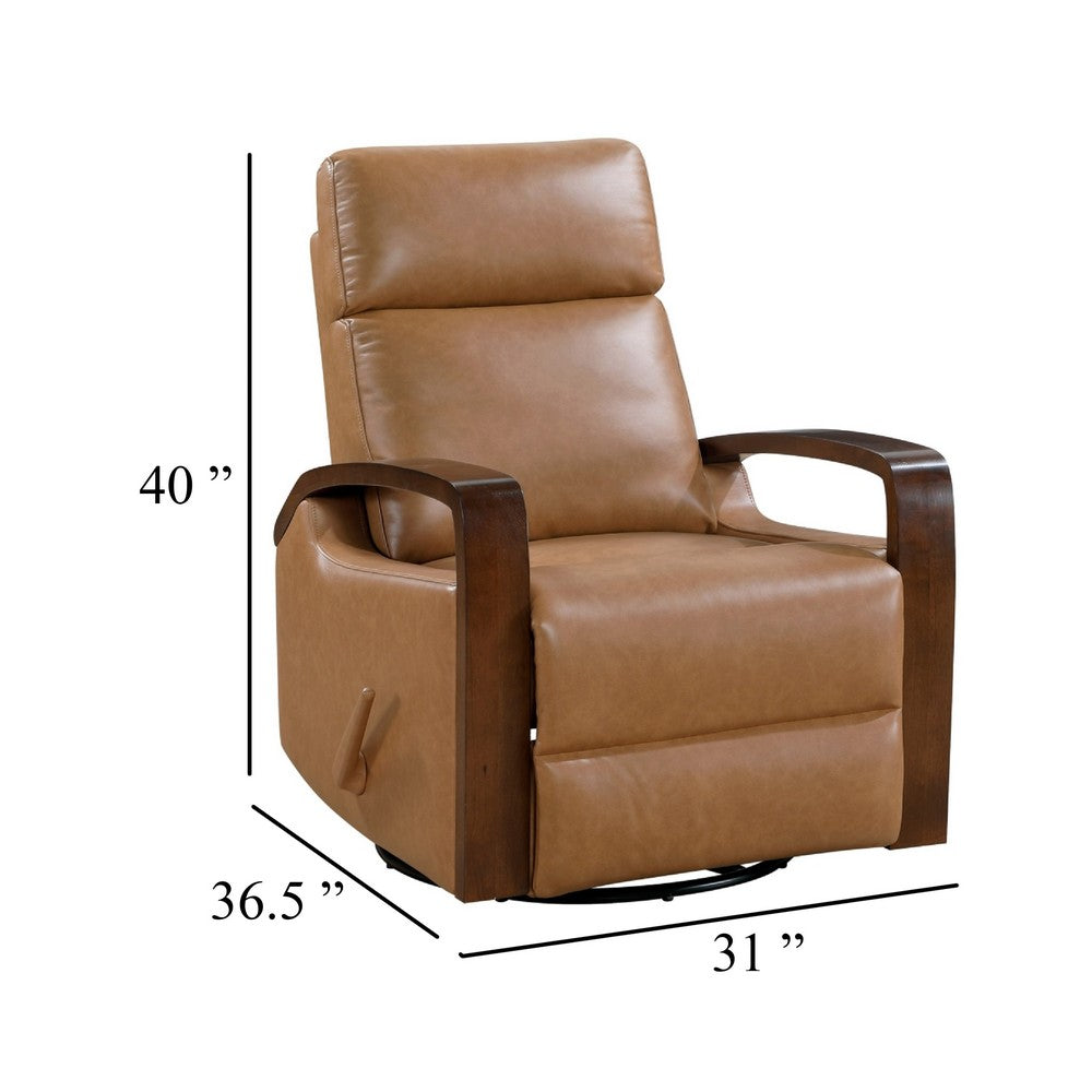 Benjara Mery Swivel Glider Manual Reclining Chair, Camel Brown Faux Leather