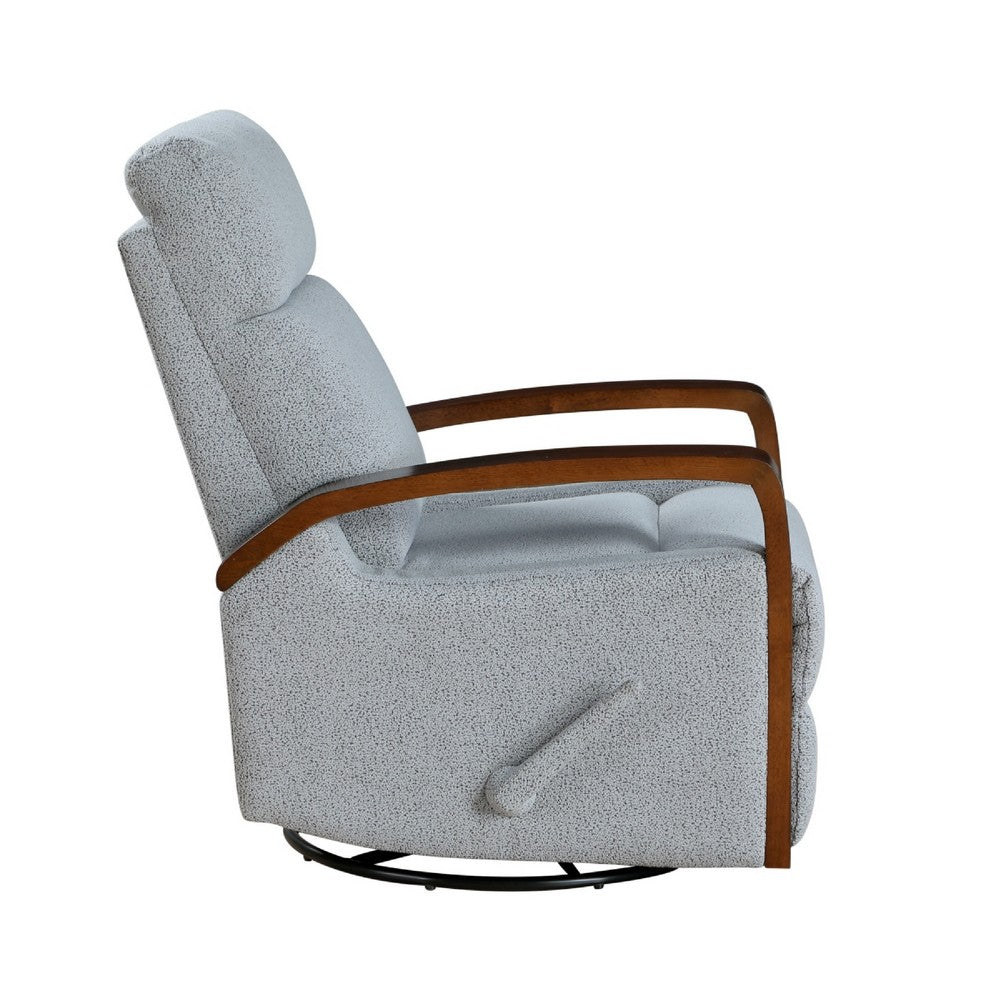 Benjara Mery Swivel Glider Manual Reclining Chair, Light Gray Boucle Fabric