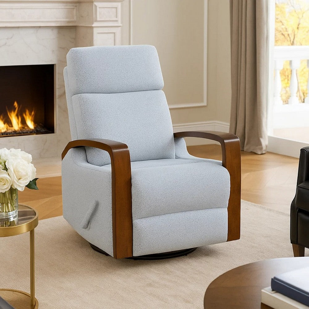 Benjara Mery Swivel Glider Manual Reclining Chair, Light Gray Boucle Fabric