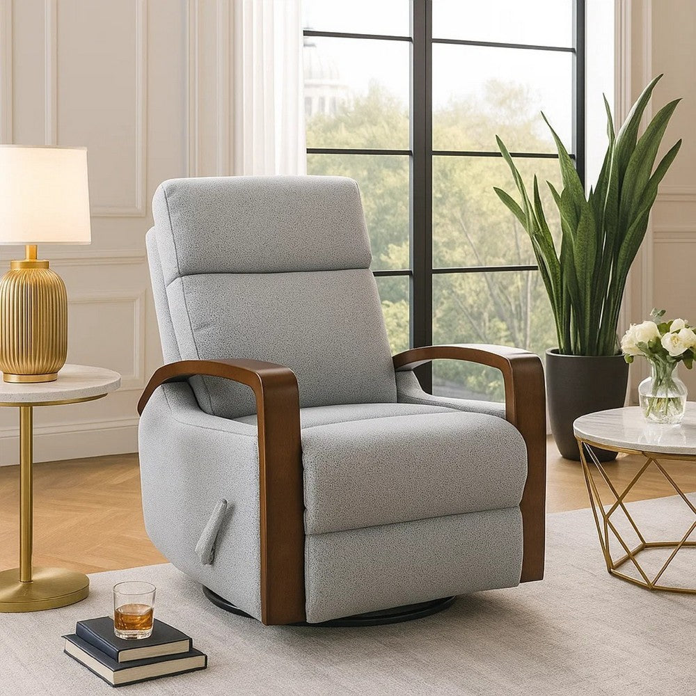 Benjara Mery Swivel Glider Manual Reclining Chair, Light Gray Boucle Fabric