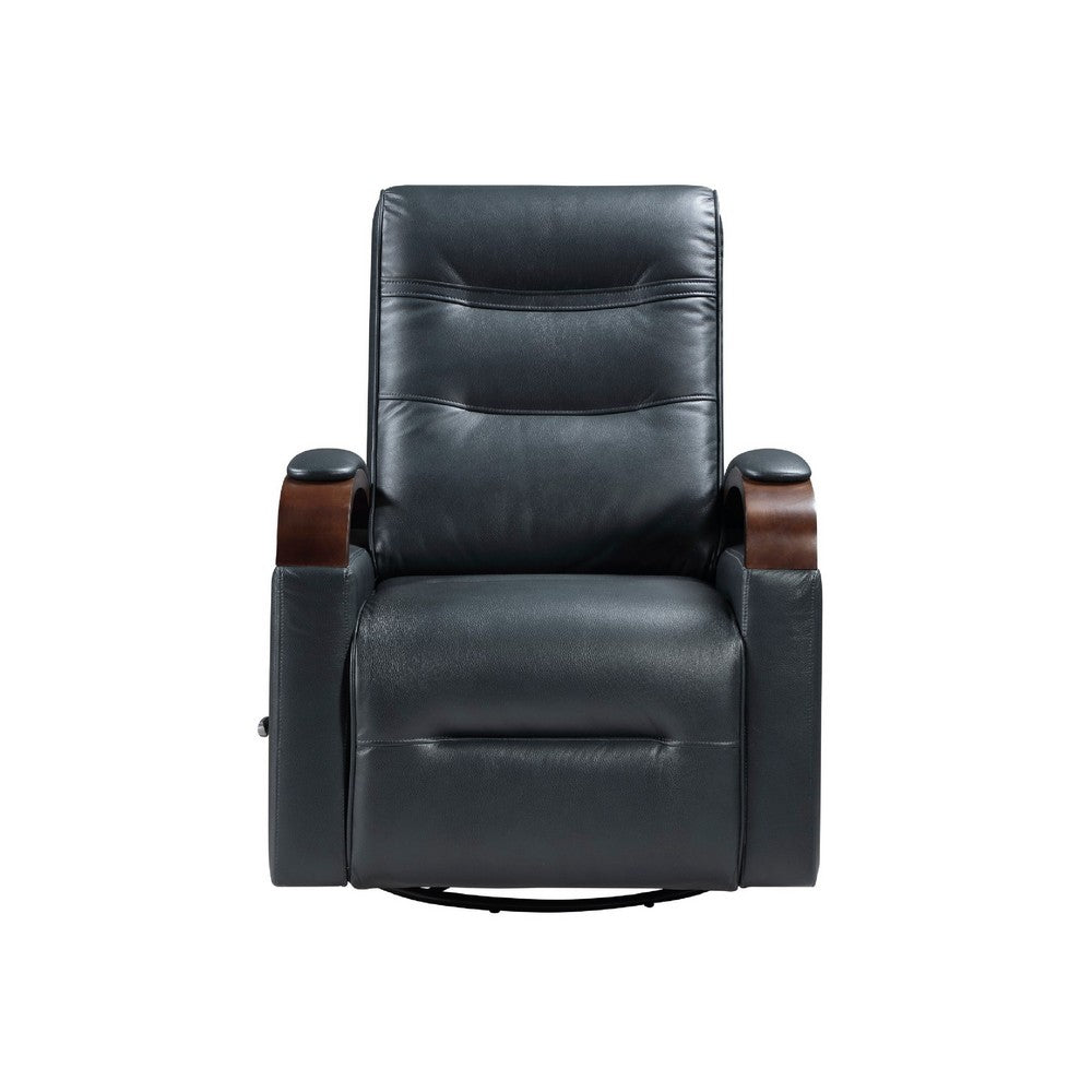 Benjara Gex Swivel Glider Manual Reclining Chair, Dark Blue Faux Leather