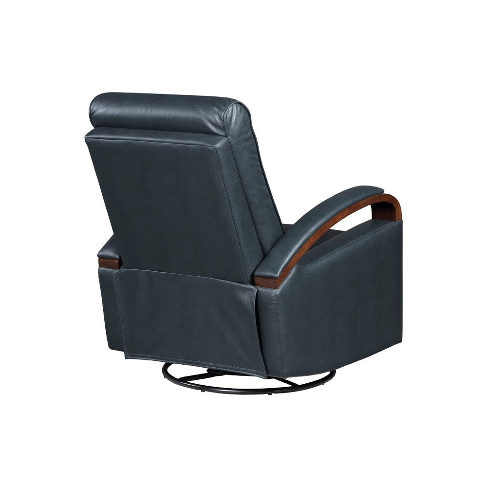 Benjara Gex Swivel Glider Manual Reclining Chair, Dark Blue Faux Leather