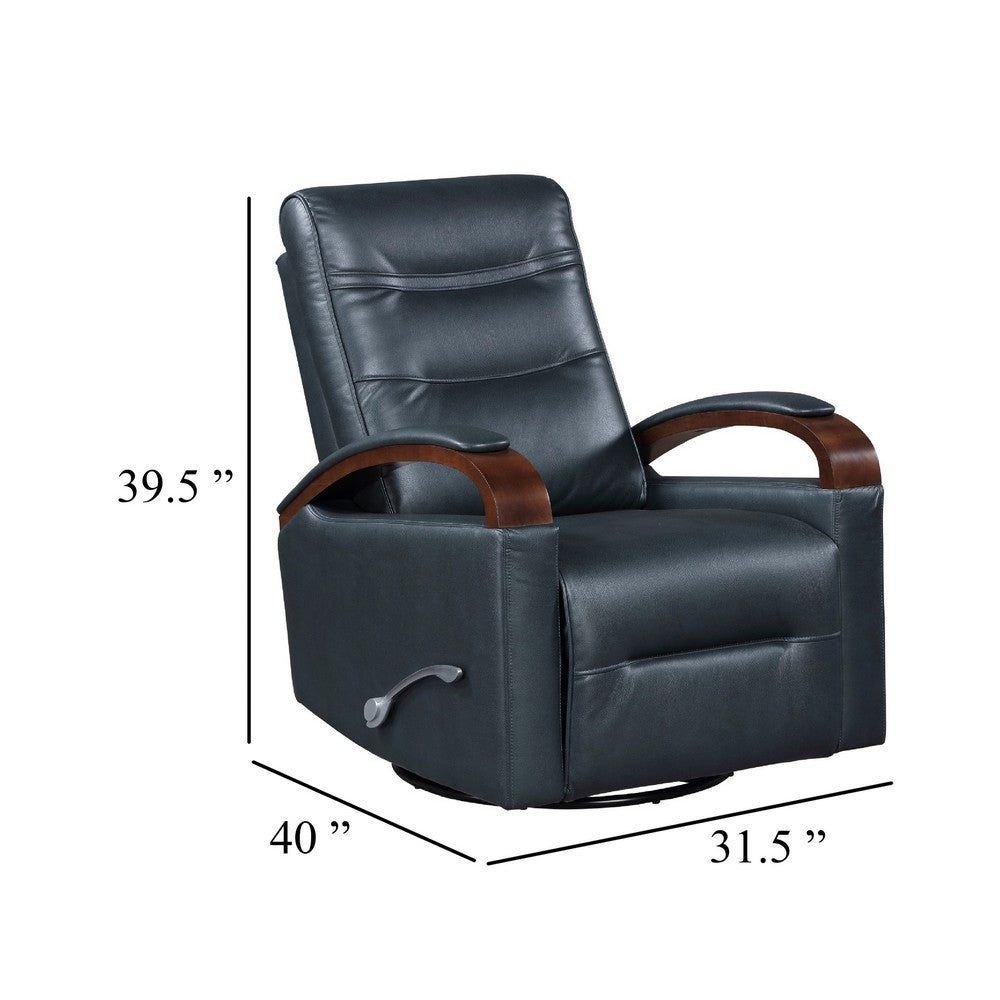Benjara Gex Swivel Glider Manual Reclining Chair, Dark Blue Faux Leather