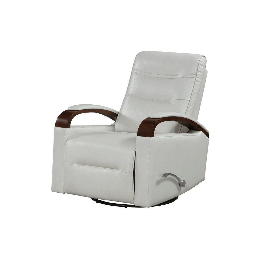 Benjara Gex Swivel Glider Manual Reclining Chair, Smoke Gray Faux Leather