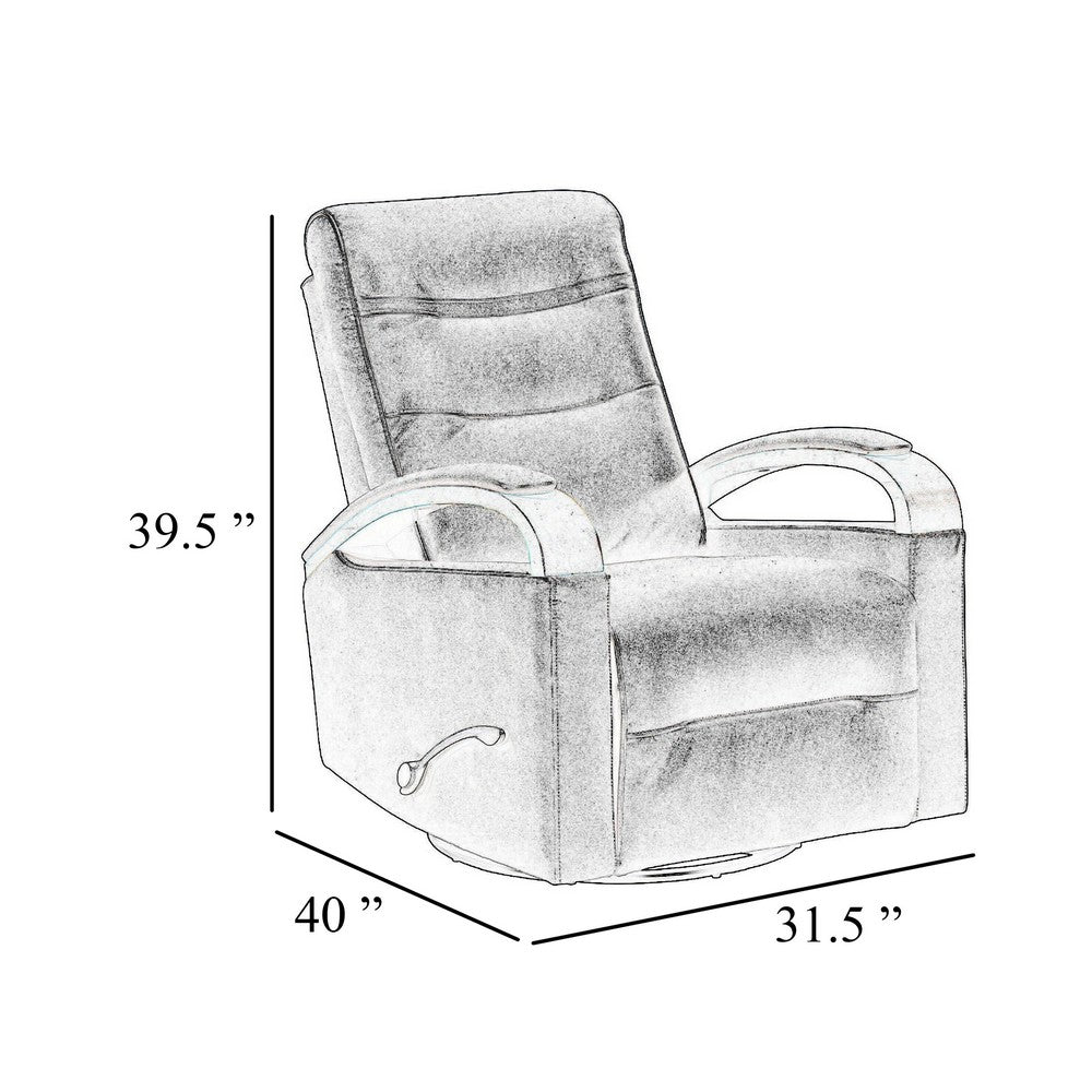 Benjara Gex Swivel Glider Manual Reclining Chair, Smoke Gray Faux Leather