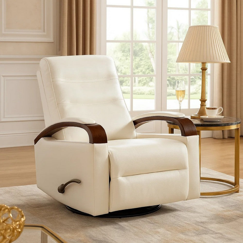 Benjara Gex Swivel Glider Manual Reclining Chair, Smoke Gray Faux Leather