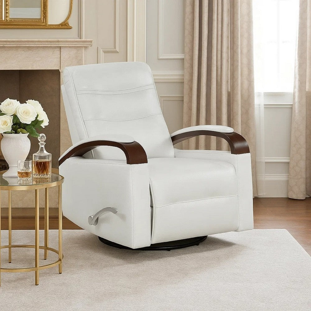 Benjara Gex Swivel Glider Manual Reclining Chair, Smoke Gray Faux Leather
