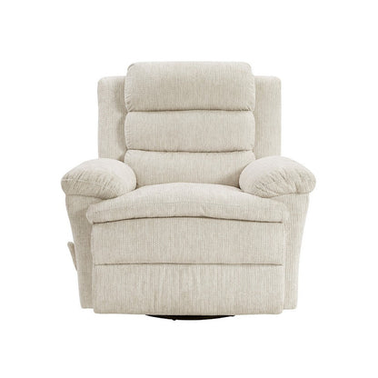 Benjara Oxy Swivel Manual Reclining Chair, Foam Pillow Arms, Beige Microfiber