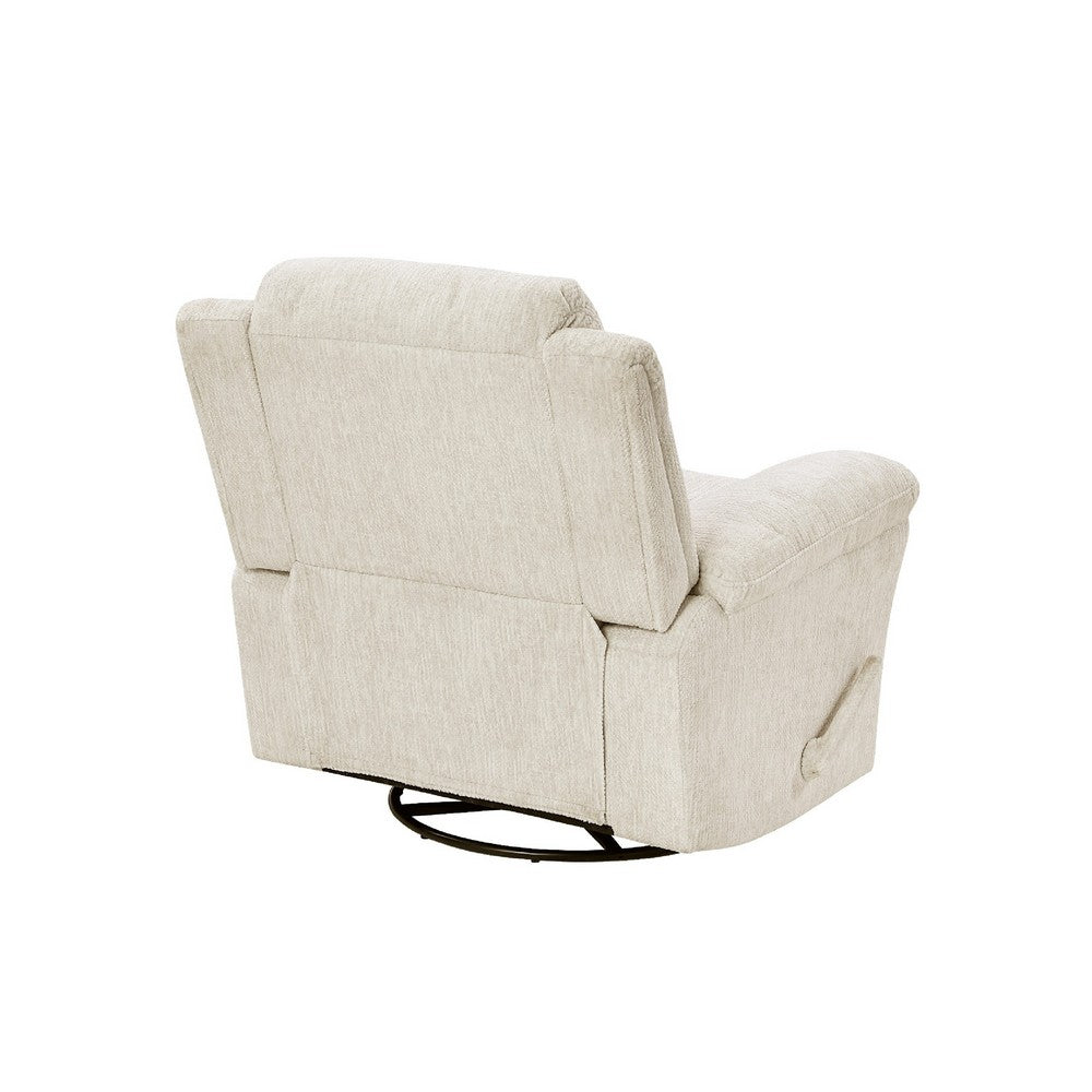 Benjara Oxy Swivel Manual Reclining Chair, Foam Pillow Arms, Beige Microfiber