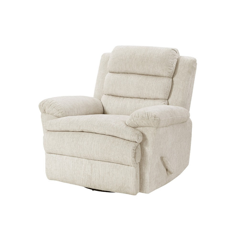 Benjara Oxy Swivel Manual Reclining Chair, Foam Pillow Arms, Beige Microfiber