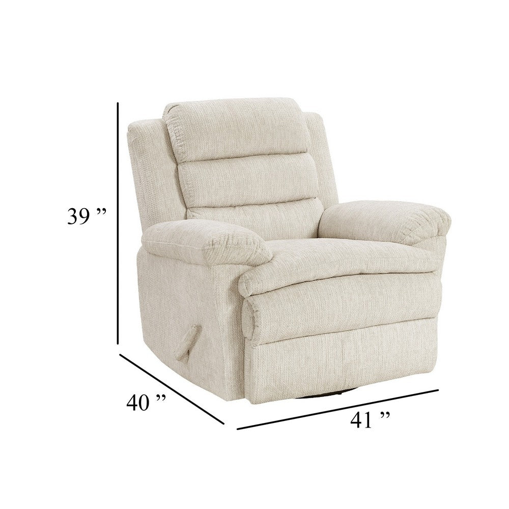 Benjara Oxy Swivel Manual Reclining Chair, Foam Pillow Arms, Beige Microfiber