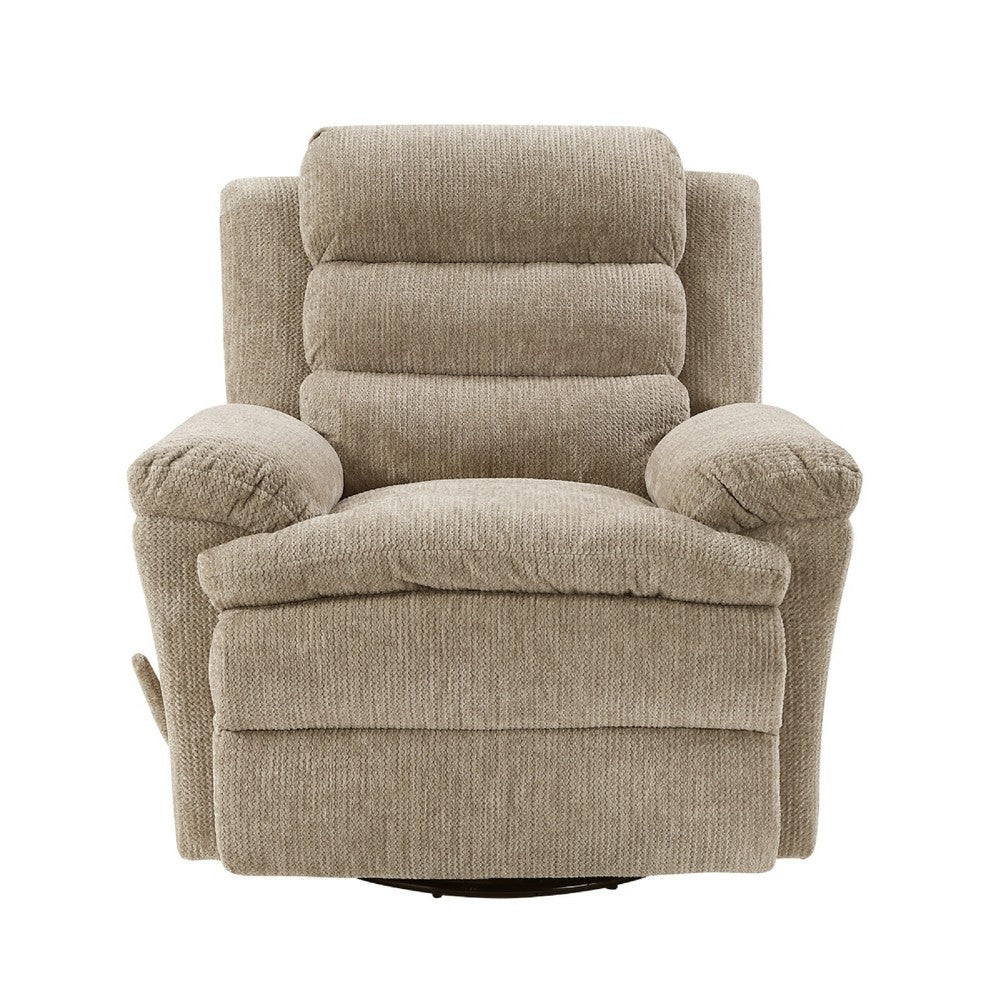 Benjara Oxy Swivel Manual Reclining Chair, Foam Pillow Arms, Brown Microfiber