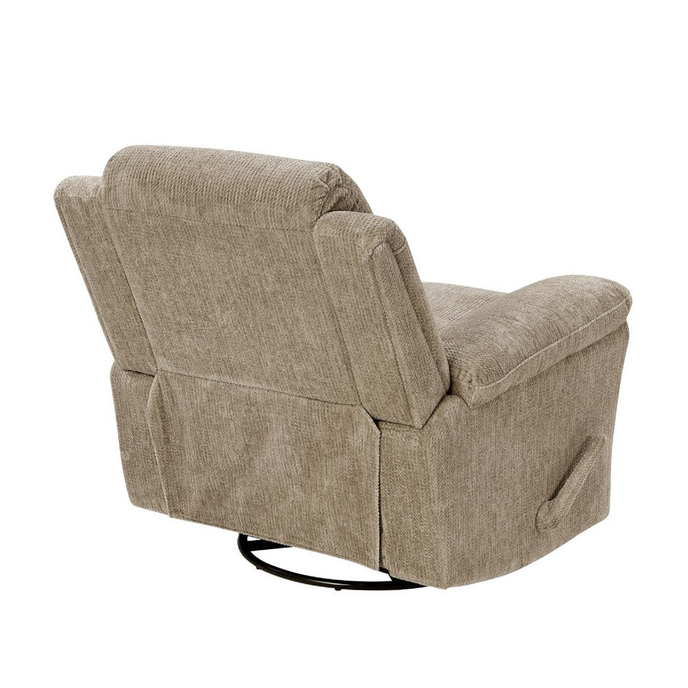 Benjara Oxy Swivel Manual Reclining Chair, Foam Pillow Arms, Brown Microfiber