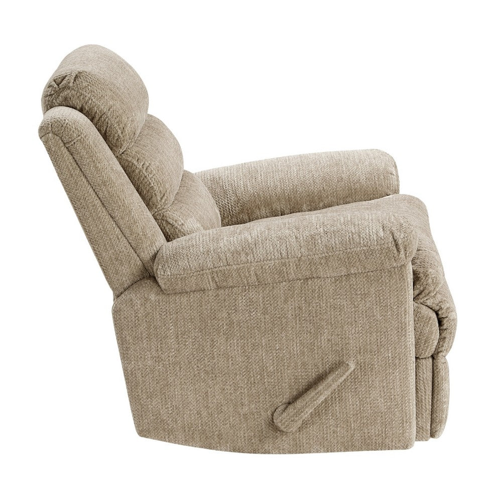 Benjara Oxy Swivel Manual Reclining Chair, Foam Pillow Arms, Brown Microfiber