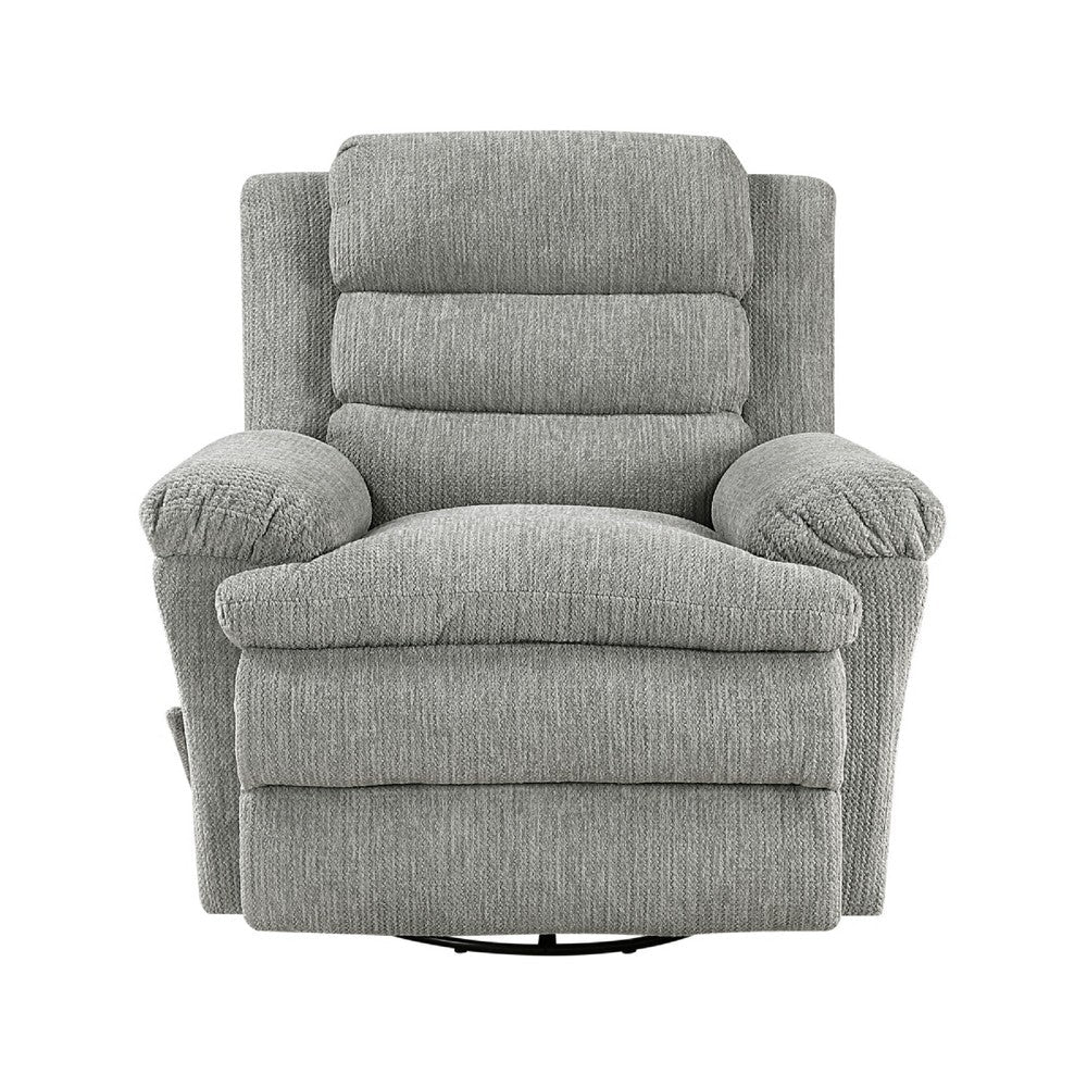 Benjara Oxy Swivel Manual Reclining Chair, Foam Pillow Arms, Gray Microfiber
