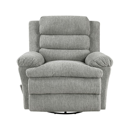 Benjara Oxy Swivel Manual Reclining Chair, Foam Pillow Arms, Gray Microfiber