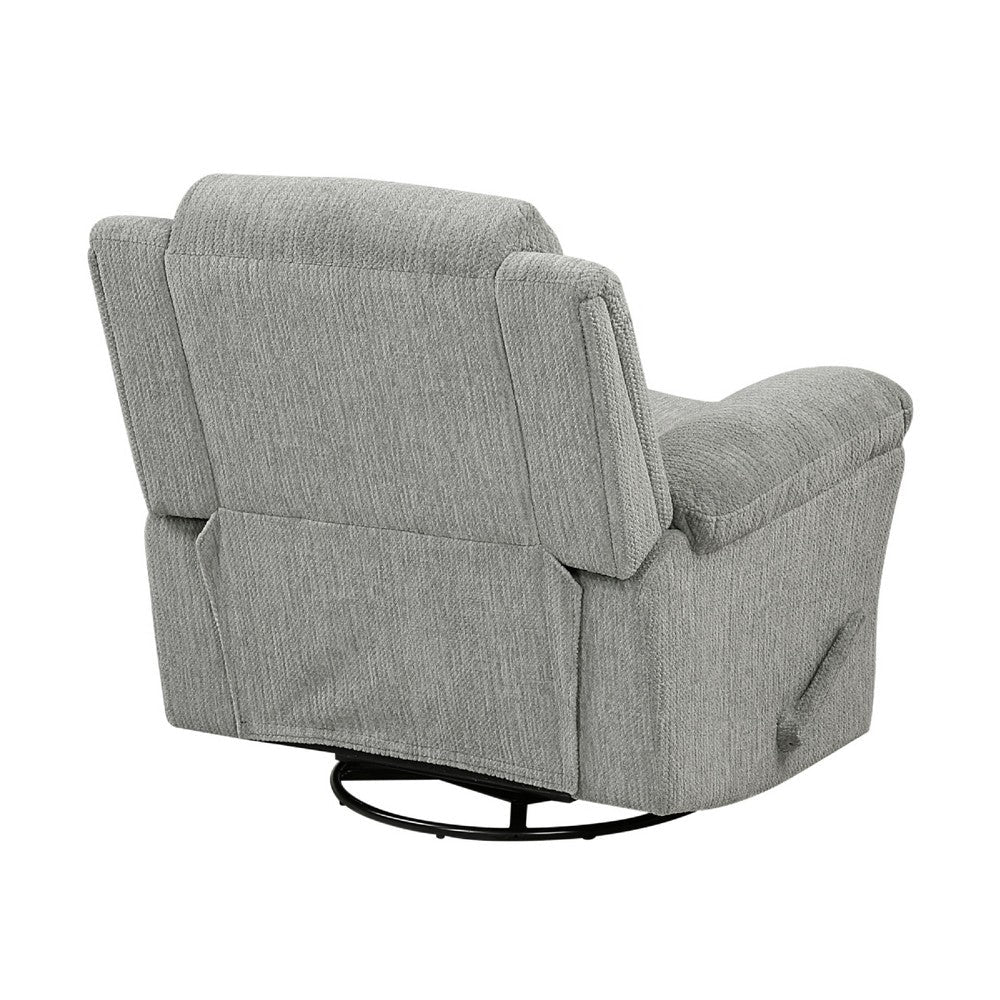 Benjara Oxy Swivel Manual Reclining Chair, Foam Pillow Arms, Gray Microfiber