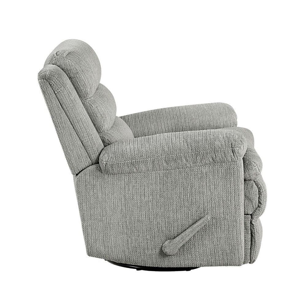 Benjara Oxy Swivel Manual Reclining Chair, Foam Pillow Arms, Gray Microfiber