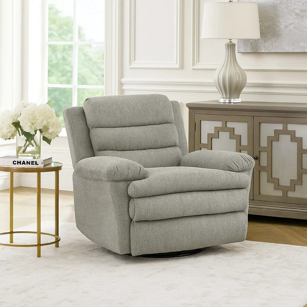 Benjara Oxy Swivel Manual Reclining Chair, Foam Pillow Arms, Gray Microfiber