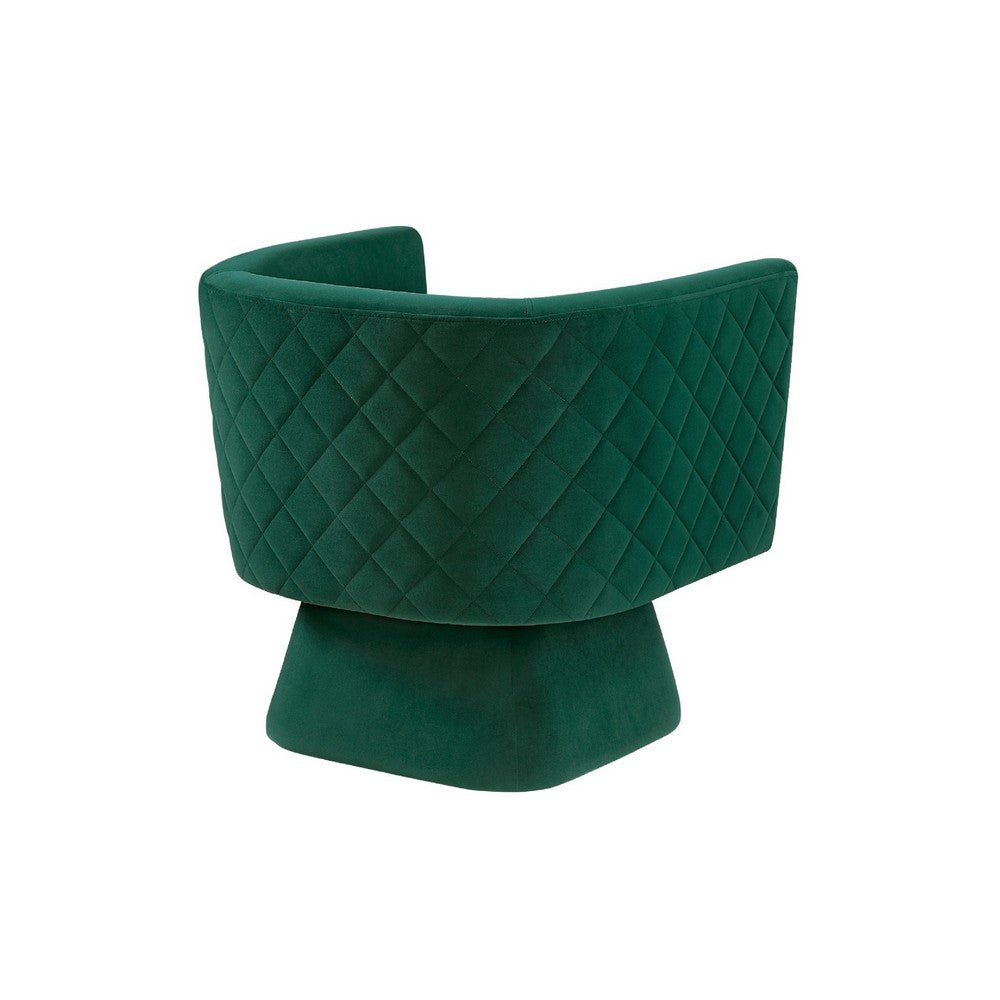 Benjara Cabe Swivel Accent Armchair, Diamond Stitch Back, Emerald Green Velvet