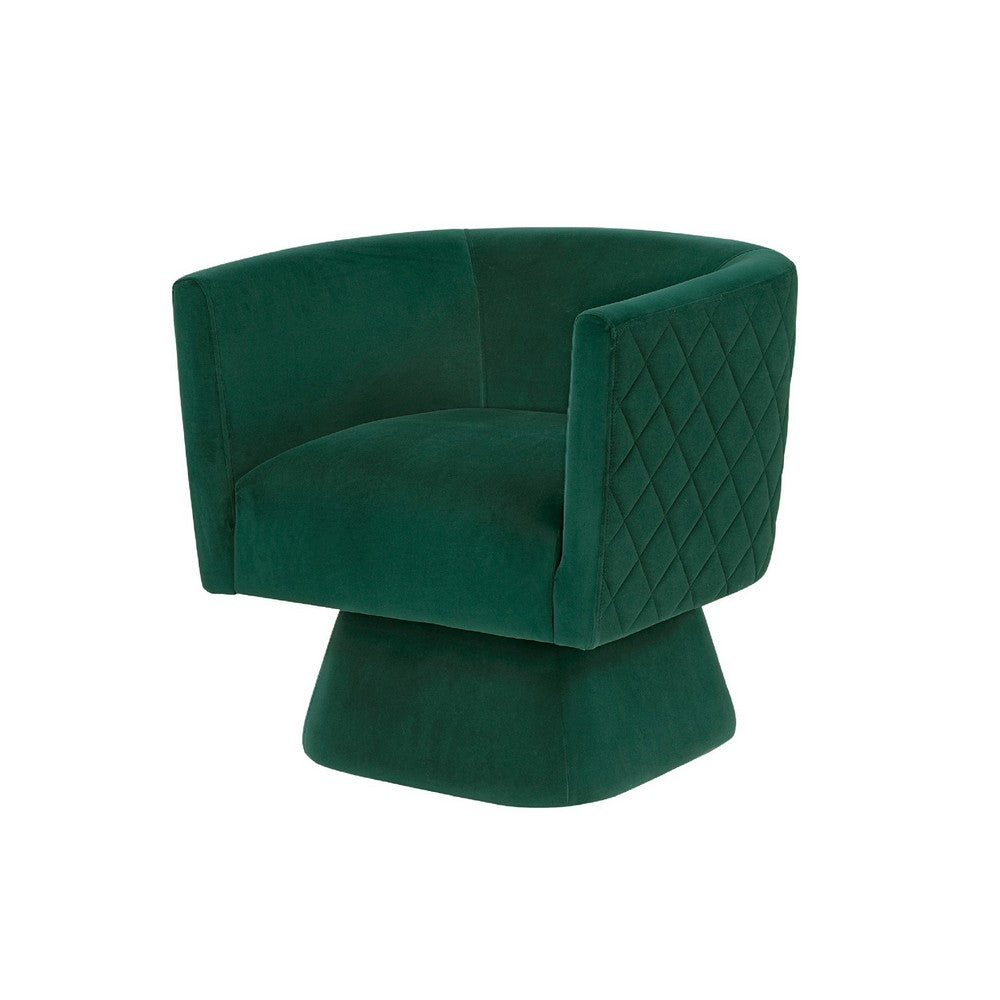 Benjara Cabe Swivel Accent Armchair, Diamond Stitch Back, Emerald Green Velvet
