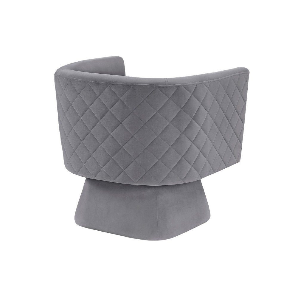 Benjara Cabe Swivel Accent Armchair, Diamond Stitch Back, Modern Gray Velvet