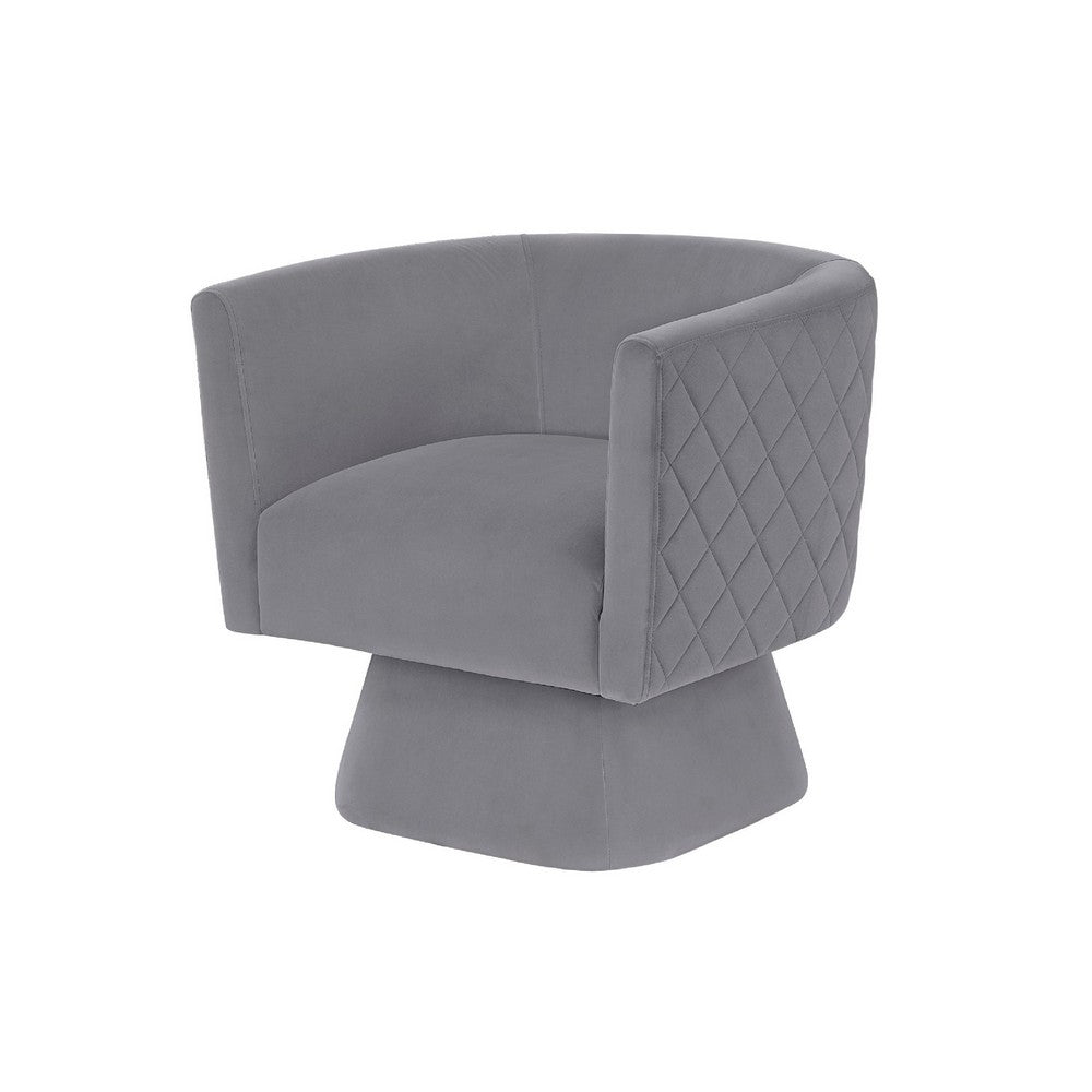 Benjara Cabe Swivel Accent Armchair, Diamond Stitch Back, Modern Gray Velvet