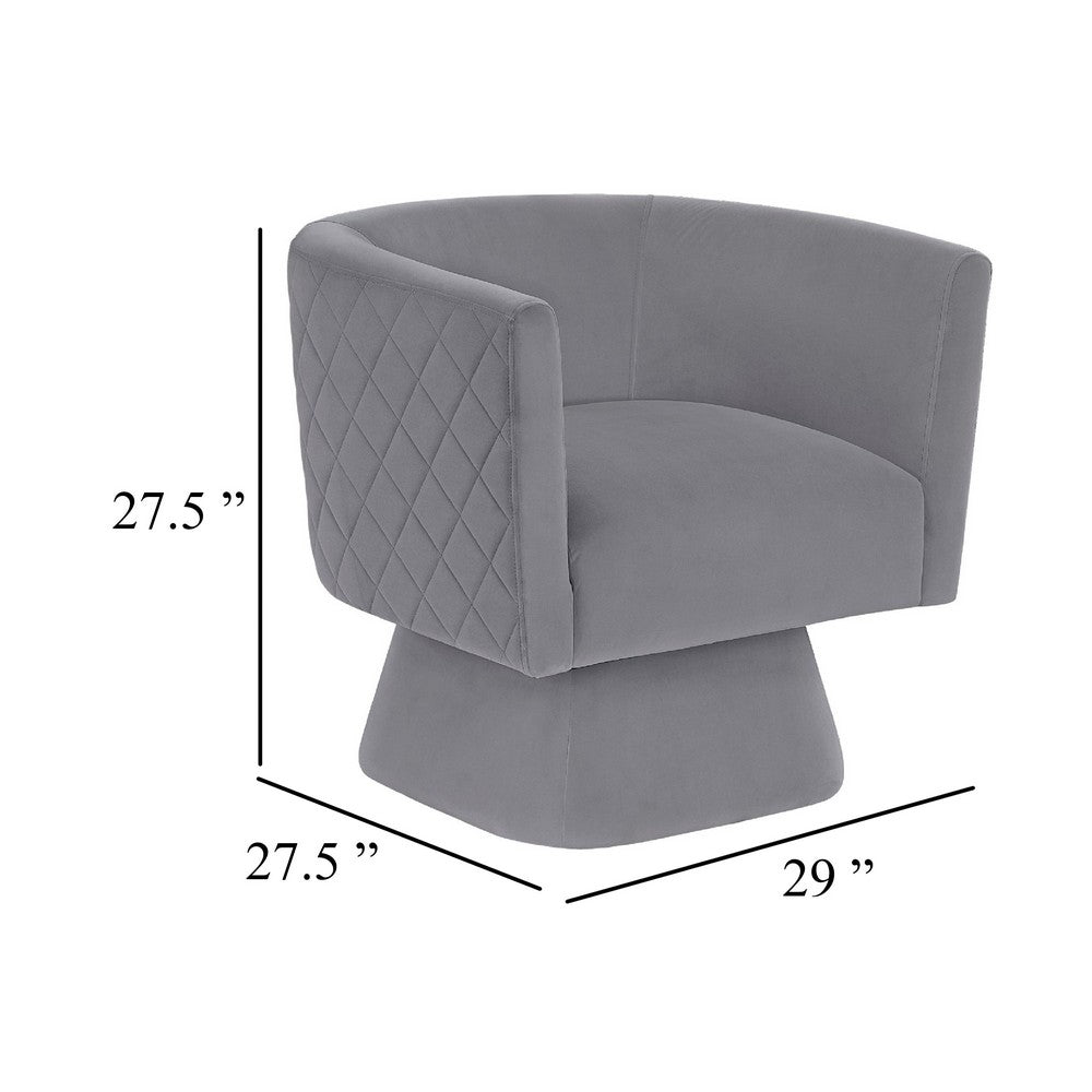 Benjara Cabe Swivel Accent Armchair, Diamond Stitch Back, Modern Gray Velvet