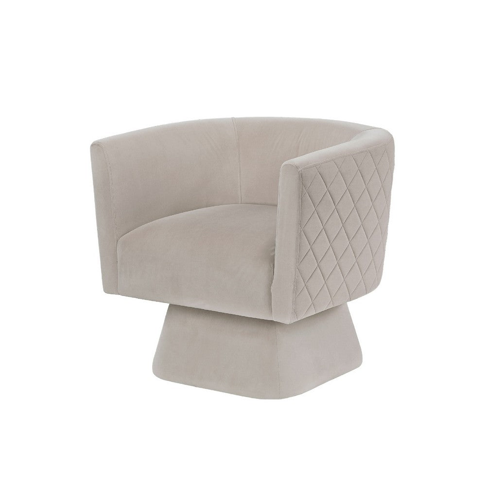 Benjara Cabe Swivel Accent Armchair, Diamond Stitch Back, Taupe Brown Velvet