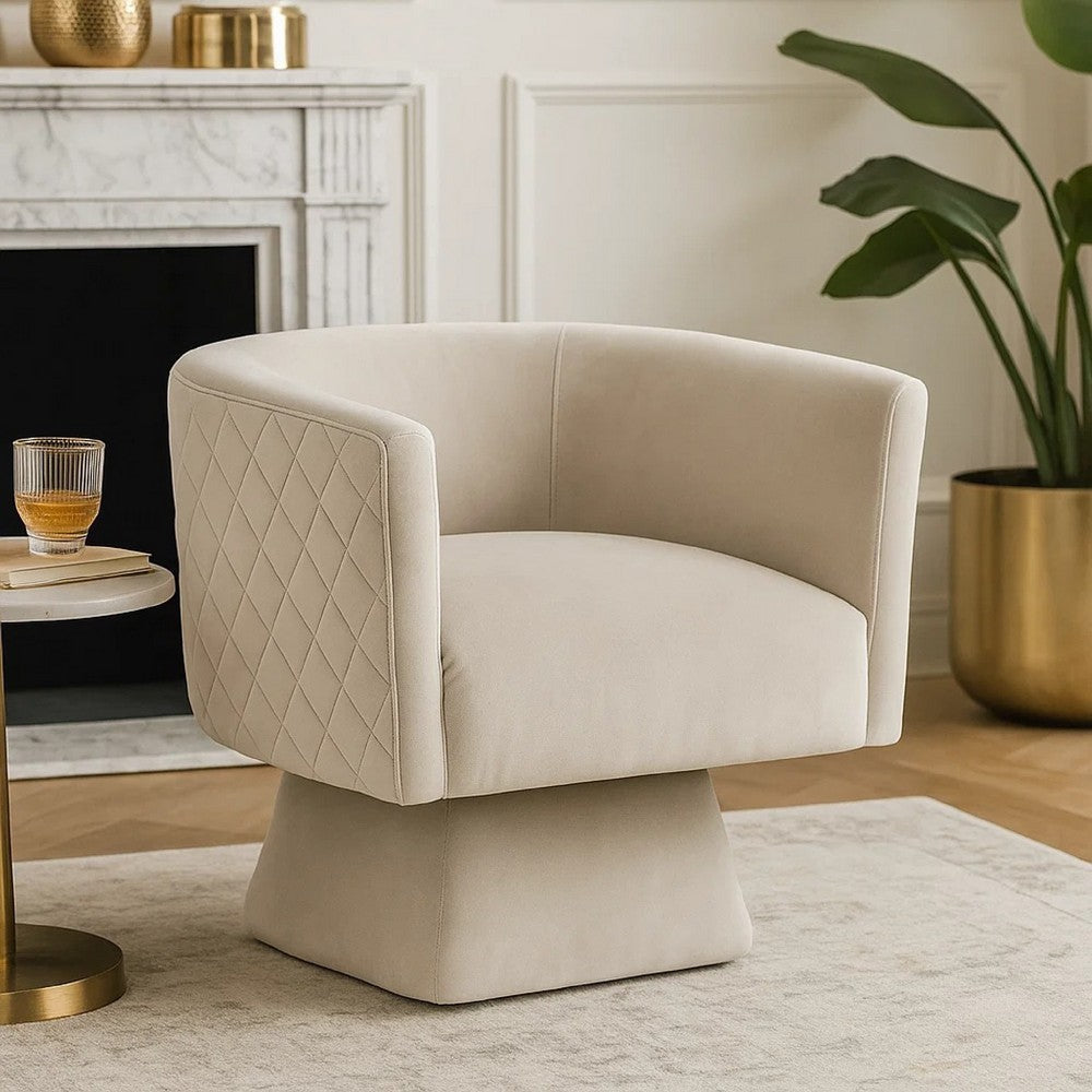 Benjara Cabe Swivel Accent Armchair, Diamond Stitch Back, Taupe Brown Velvet