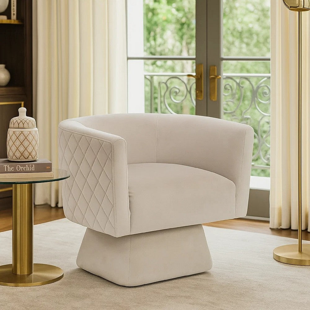Benjara Cabe Swivel Accent Armchair, Diamond Stitch Back, Taupe Brown Velvet