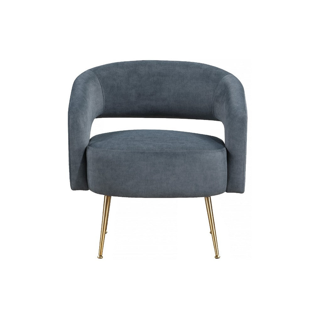 Benjara Noel Accent Chair, Curved Open Back, Dark Gray Velvet, Gold Metal Legs