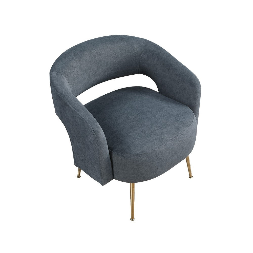 Benjara Noel Accent Chair, Curved Open Back, Dark Gray Velvet, Gold Metal Legs